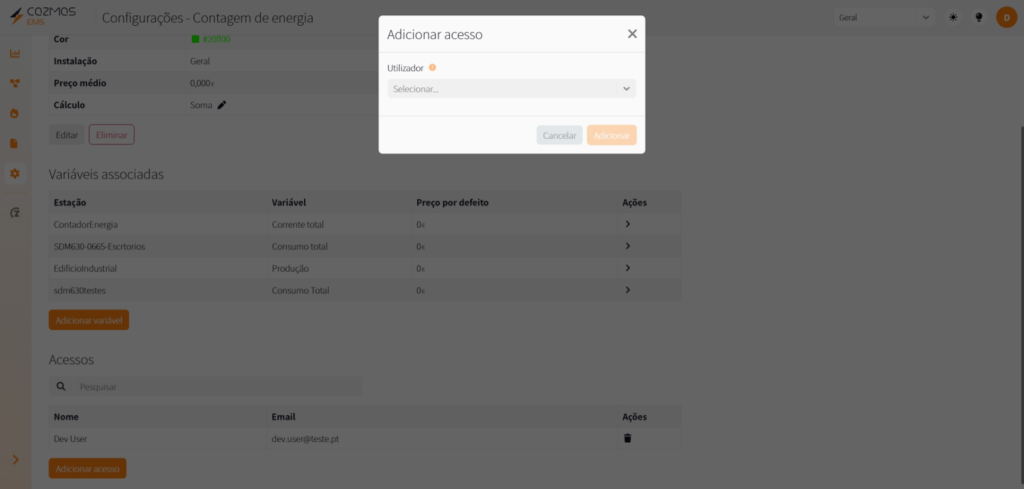 Gestión centralizada en Cozmos EMS para asignar accesos a los usuarios