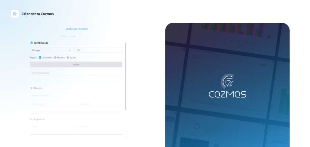 Registo da entidade no Cozmos Login 1.2 - identificação